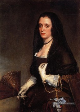 the woman with a fan Tableau Peinture - Dame avec un portrait de Fan Diego Velázquez